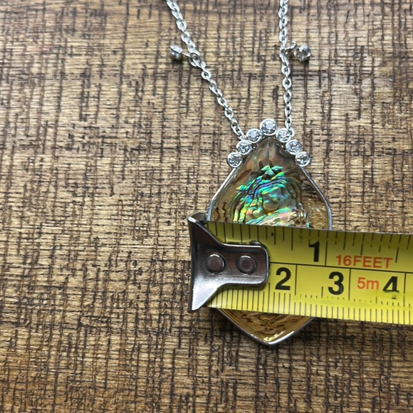 Vintage Iridescent Pendant Necklace/ Silver Chain and Yellow Gold Tone Pendant - Picture 7 of 7